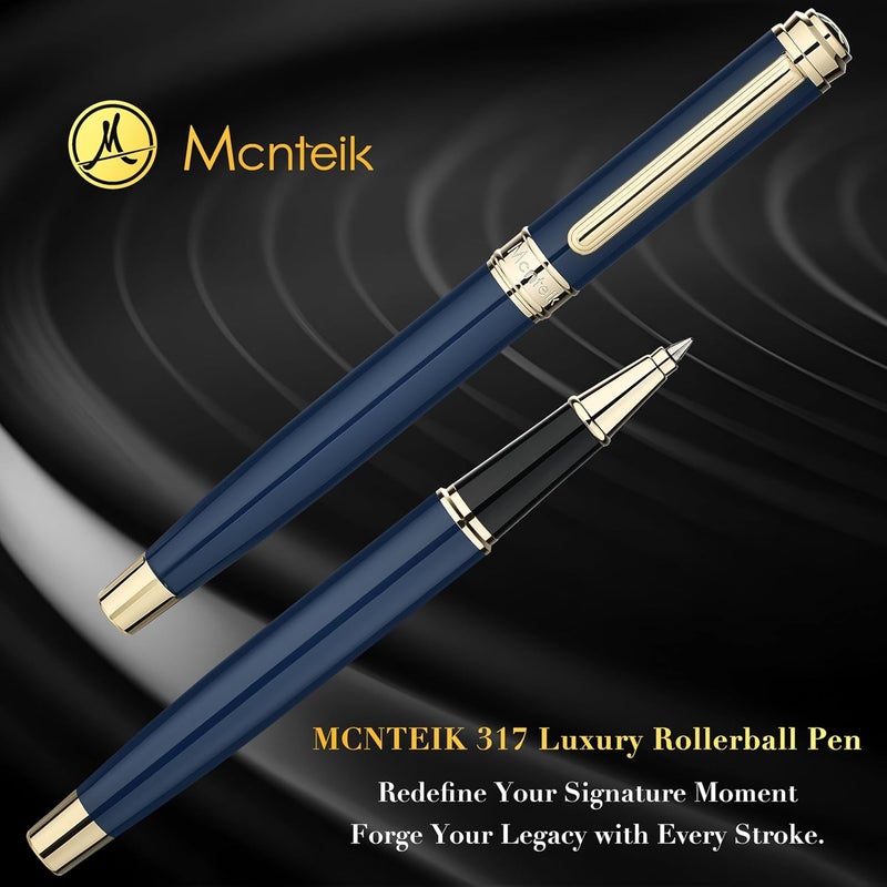 MCNTEIK 317 Rollerball - Stunning Luxury Blue Lacquer Pen with 24K Gold Finish, Schmidt Black Ink Refill, Fancy Gift Set for Men & Women, Professional, Graduation Executive Office, Nice Classic Pens - Image 3